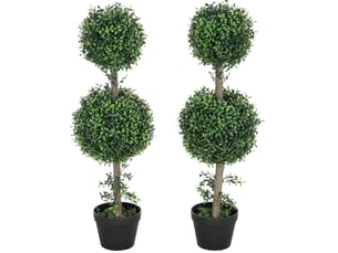 Lot de 2 buis artificiels 91,6 cm – vert – double boule avec pots décoratifs et protection uv – intérieur et extérieur