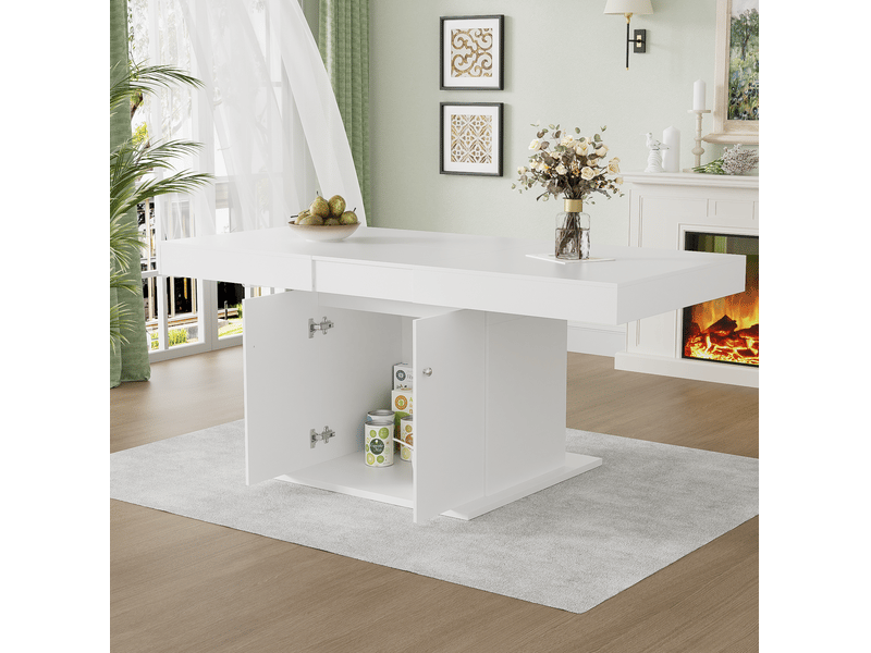 Table extensible, 140-180x80x76 cm, rallonge, design moderne, pratique, panneaux de particules et métal, coloris blanc - Conforama D