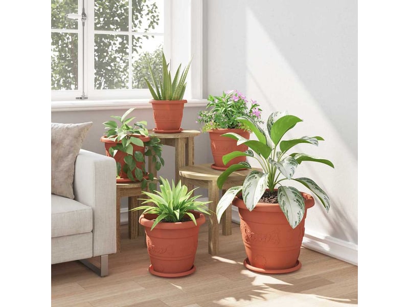  Jardinière - pot à fleurs rond 6 pcs rouge brique ø 30 x 25 cm plastique  - Conforama D