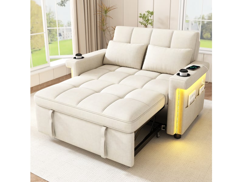 Canapé convertible tcqpz 2 places 145 x 141,5 x 90 cm led usb type-c chenille beige - Conforama E