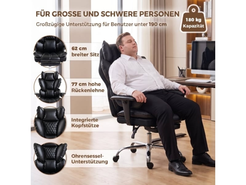  Fauteuil de bureau xxl en similicuir, ressorts ensachés, inclinable, noir, 180 kg  - Conforama B