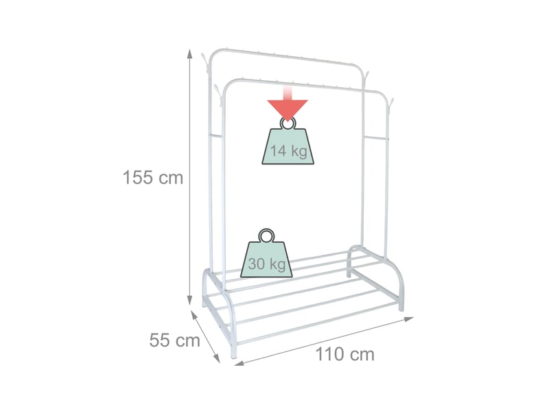  Porte-vêtements doublé avec étagères 155 x 110 x 55 cm rangement optimal design moderne en fer noir 13_0017709  - Conforama A