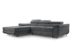 Canapé d'angle gauche convertible <strong>AX LIVING </strong> <strong>Arborio</strong> 5 places Velours côtelé gris avec coffre de rangement
