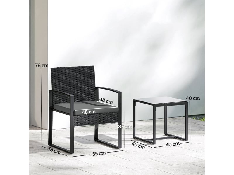 Salon de jardin 3 pièces avec 2 fauteuils et table 55x58x76 cm – gris foncé – coussins déhoussables - Conforama B