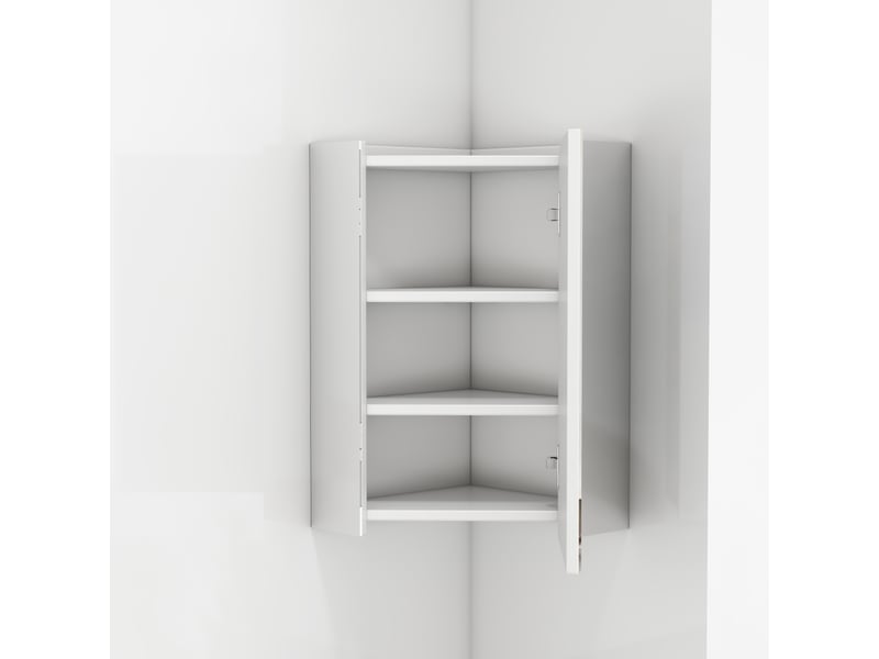  Meuble de salle de bain d'angle avec miroirs sur 3 côtés, étagères intégrées et charnières à fermeture douce, blanc  - Conforama E