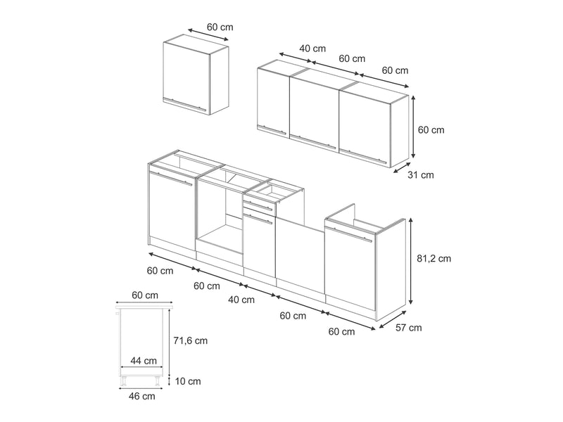 Vicco cuisine, blanc campagneblanc, 280cm plan de travail marbre - Conforama B