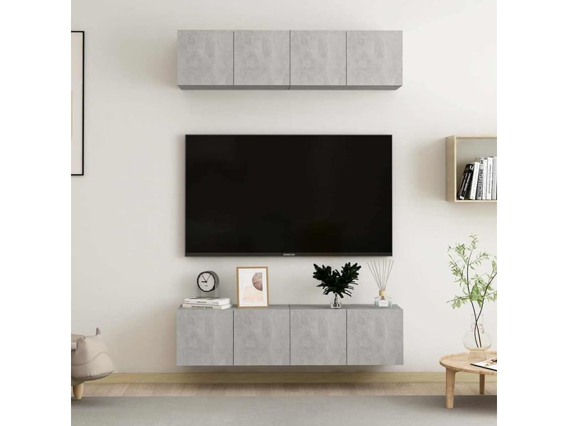  Lot de 4 meuble tv bas salon gris béton 60x30x30 cm bois d'ingénierie  - Conforama B