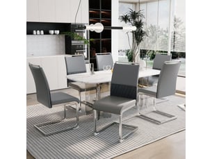 Chaise de salle à manger 6 pcs - dossier haut en simili cuir pu et lin - chaise d'appoint - gris