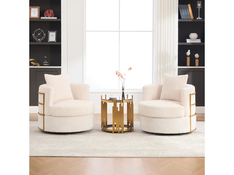  Lot de 2 fauteuils,76x79x78 cm,pivotants 360° avec rangement,velours côtelé,beige  - Conforama B
