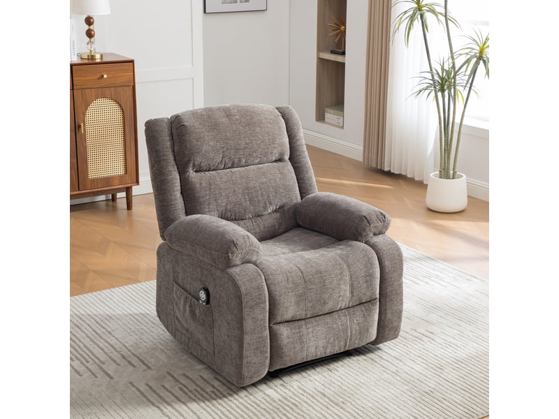  Fauteuil inclinable électrique multifonctionnel 96x96x101cm - avec assistance au maintien en hauteur - massage par vibrations - chenille - gris  - Conforama B