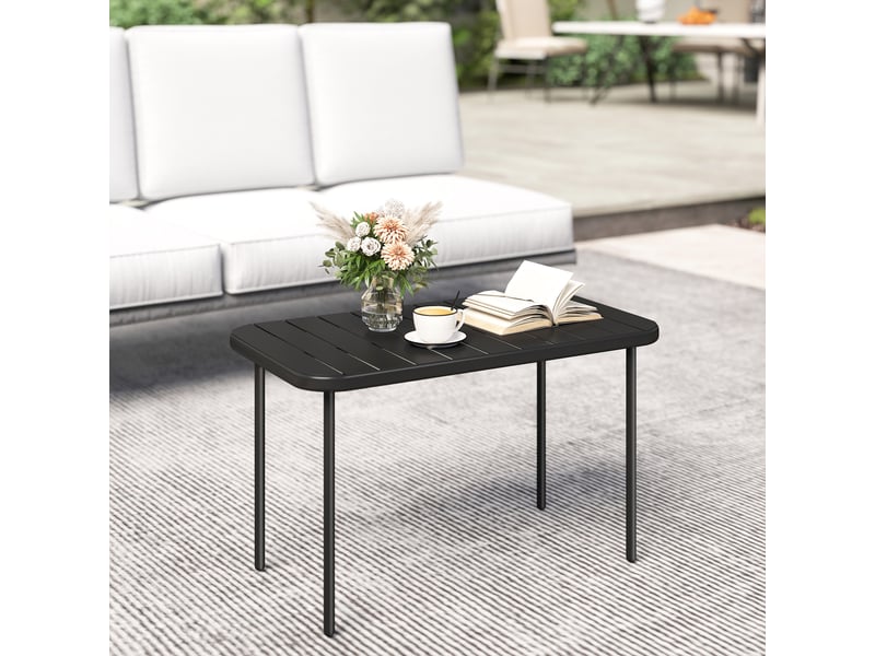 Table d'appoint rectangulaire en acier, facile à nettoyer, pour balcon, jardin, terrasse, véranda, 90 x 50 x 43 cm, noire - Conforama D