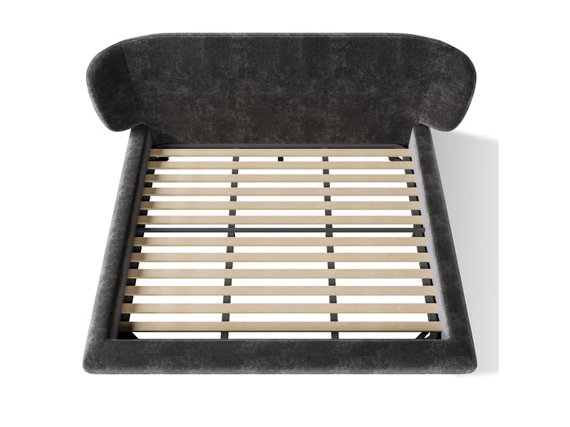 Lit double capitonné 180x200 cm avec sommier à lattes et tête de lit, lit adulte en chenille gris, sans matelas - Conforama D