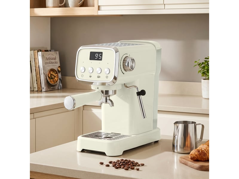  Machine à expresso avec buse vapeur à mousse de lait, cafetière 20bars, réservoir d'eau amovible 1,2 l, crème  - Conforama B