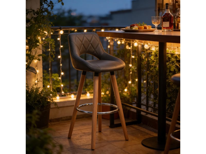  Tabouret de bar avec dossier ergonomique - lpospi - assise stable, similicuir et bois massif - gris  - Conforama C