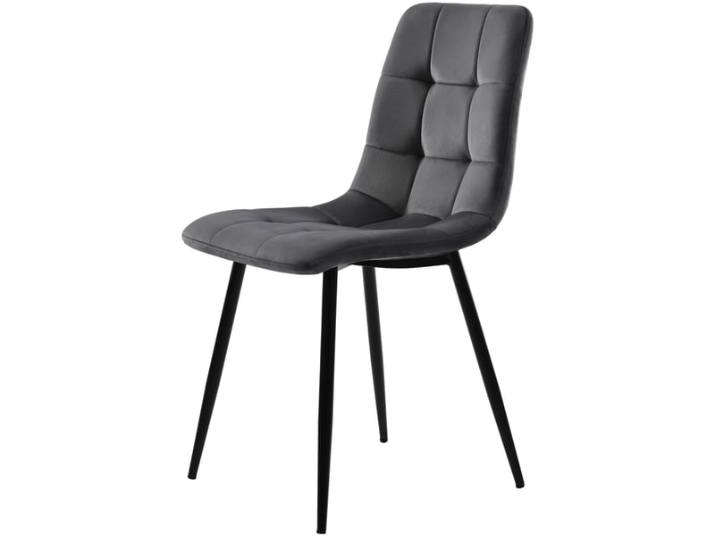  Lot de 4 chaises de salle à manger en velours gris – design moderne capitonné avec pieds en métal noir et protection des sols  - Conforama A