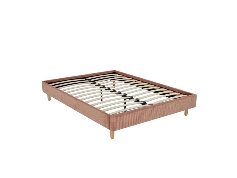  Sommier kit 140x190 cm en tissu velours côtelé rose terre de nuit  - Conforama A