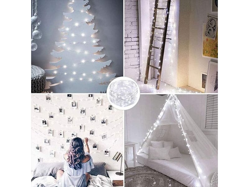  Guirlande ruban lumineuse solaire,20 leds 72ft22m de cuivre extérieur tube rope guirlande lumineuse décorative (blanc)  - Conforama E