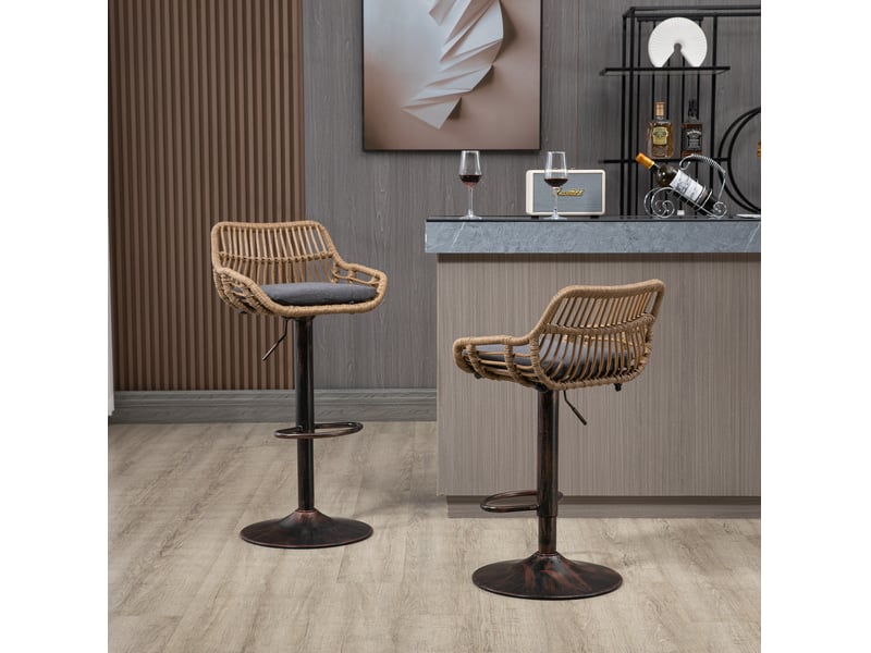 Lot de 2 chaises 49 x 48 x 89-109 cm design rétro, lin, robuste et confortable, rotin pe et base acier, gris - Conforama D