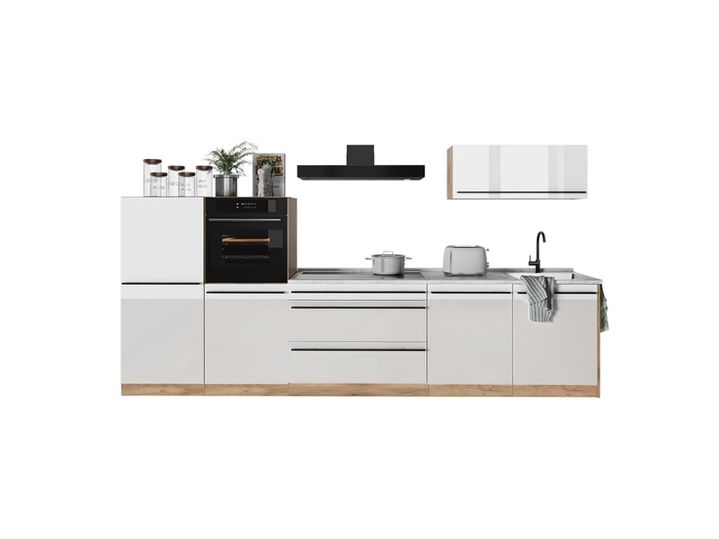  Vicco cuisine, blanc haute brillancechêne doré, 340cm sans plan de travail  - Conforama E