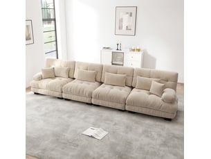 Canapé droit compressé fixe <strong>HAVRYA</strong> <strong></strong> 4 places Tissu marron clair