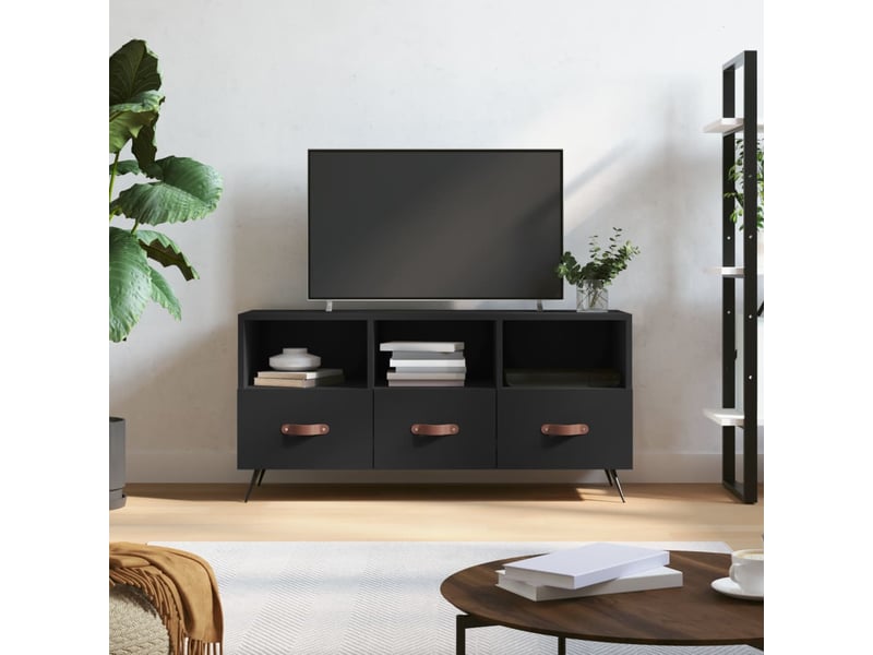  Meuble tv - banc tv - meuble de rangement noir 102x36x50 cm bois d'ingénierie  - Conforama B