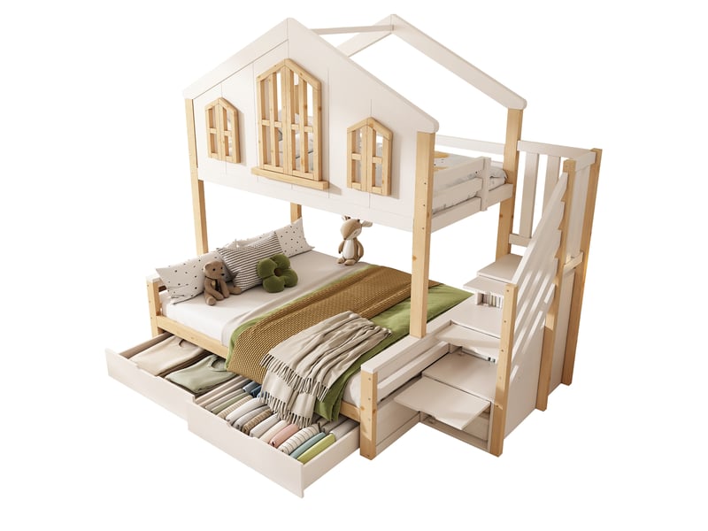 Lit superposé maison 90x200140x200 cm avec 2 tiroirs Fay Lum - Conforama A
