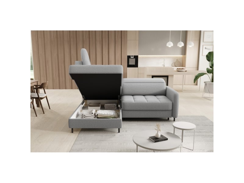  Canapé d'angle gauche convertible barnea 208 cm gris chiné avec rangement  - Conforama C
