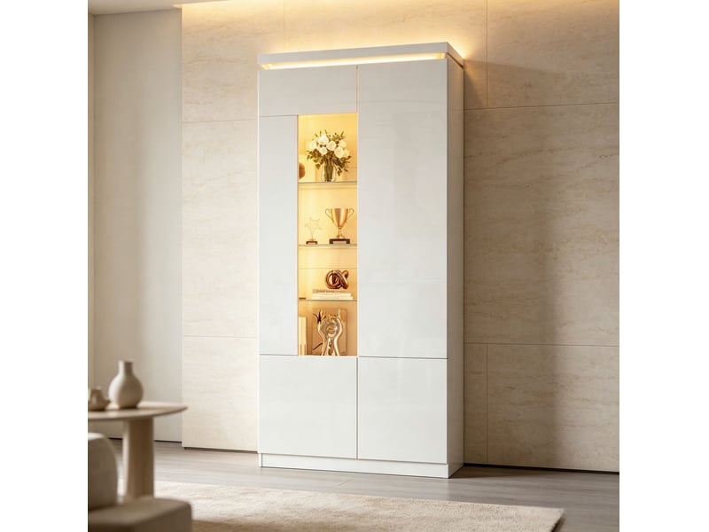  Vitrine 80x35x180 cm à 4 portes avec led coloris blanc brillant  - Conforama D