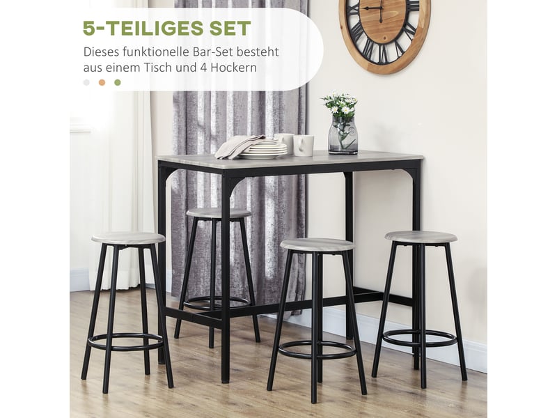  Ensemble table et chaises de bar avec 1 table et 4 tabourets  - gain de place pour cuisine - mdf et métal - gris  - Conforama E