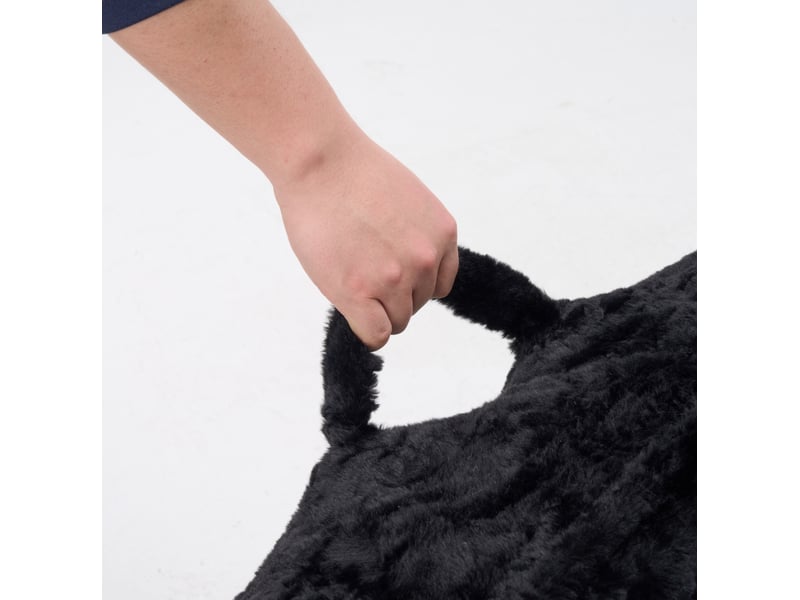  Fauteuil pouf géant noir en tissu effet fourrure, avec coussin et ottoman, sans montage, pour salon et chambre  - Conforama D