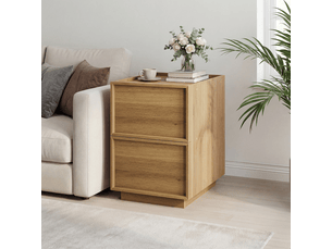 Table de nuit moderne - chêne naturel - design sans poignées - 2 tiroirs - mdf haute qualité