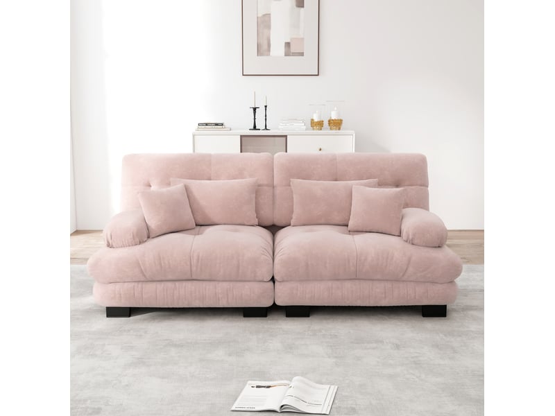  Canapé 2 places modenvie modulable en chenille rose 220 x 77 x 81 cm  - Conforama E