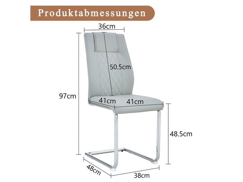 Lot de 4 chaises scandinaves en simili cuir gris clair, dossier filet, pieds métal argentés et patins antidérapants, pour salle à manger - Conforama C