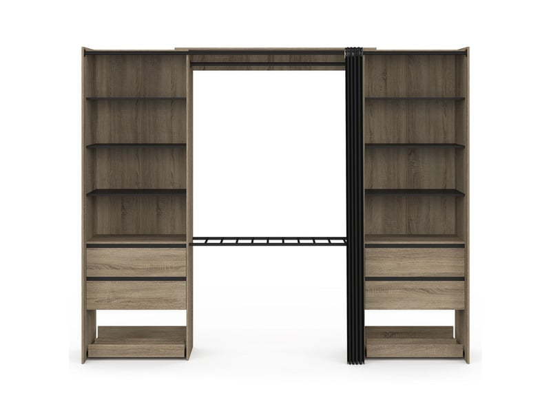 Dressing double xxl meryl 220 cm hêtre avec porte pantalons + étagères + tiroirs + rangements à chaussures et noir  - Conforama C