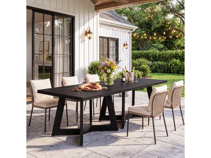  Table de salle à manger carrée noire de 100 cm pour 2 à 4 personnes, table de cuisine noire en bois avec piètement géométrique  - Conforama E