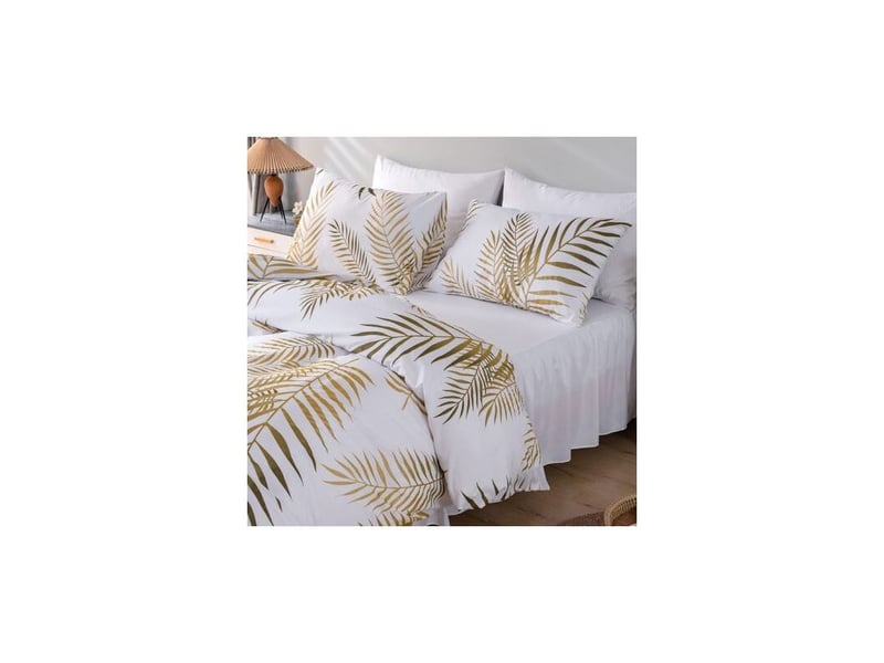  Royaluxe -set housse de couette longueur 240largeur 220cm motif feuilles tropicales dorées botanique 2 personnes et 2 x taies d'oreiller 50x75 cm  microfibre parure de linge de lit avec fermeture  - Conforama B