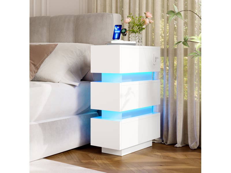 Lot de 2 tables de chevet 20x40x59,5 cm blanches avec led, usb et type-c - Conforama B