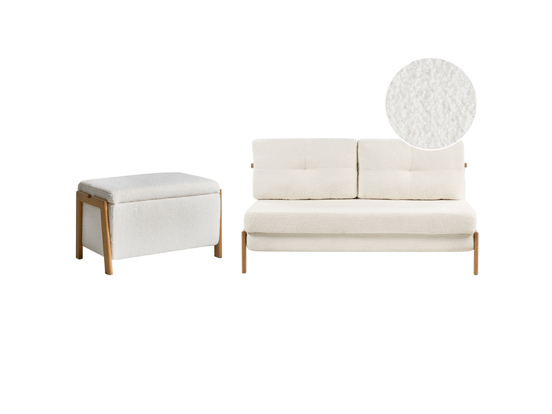 Ensemble de salon 3 places edland bouclé blanc avec banc - Conforama A