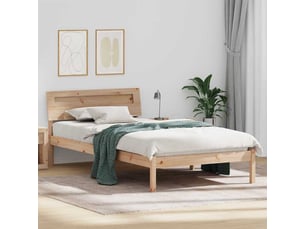 Lit adulte, lit simple, cadre de lit avec tête de lit marron 90x190cm pin massif cf3039
