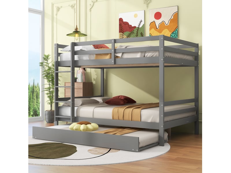  Lit superposé enfant 140x200 cm gris en bois de pin et mdf avec lit gigogne  - Conforama D