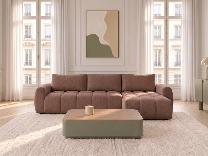  Bobochic canapé d'angle réversible convertible coffre fuji ouverture express tissu chiné rouge  réversible FUJI - Conforama C