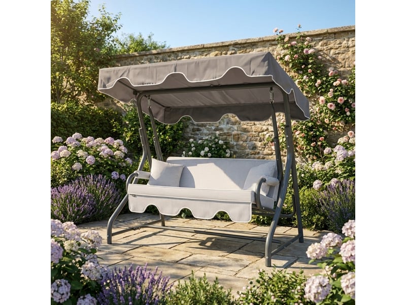 Balancelle de jardin 3 places avec auvent morus - gris foncé - Conforama B