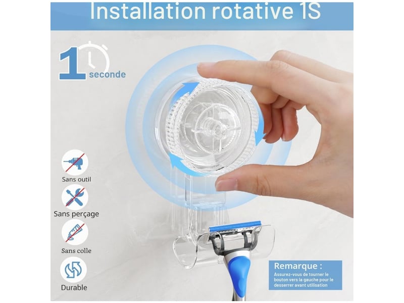  2 supports ventouse pour douche, amovibles. Idéaux salle de bain, cuisine, carrelage. Pour serviettes,  vêtements et sacs.  - Conforama B