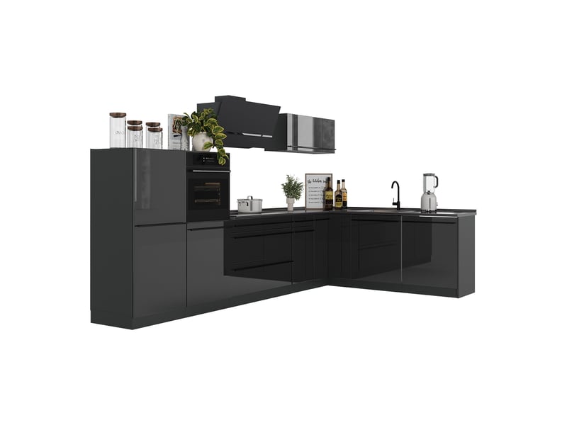 Vicco cuisine en angle, anthracite haute brillanceanthracite, 347 x cm plan de travail marbre - Conforama E