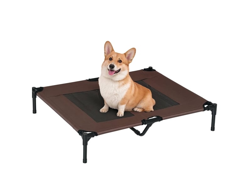 Lit surélevé extérieur 92x76x18 cm en métal brun avec maille respirante - Conforama A
