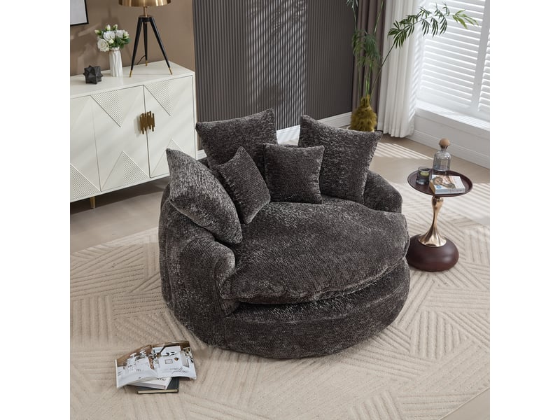 Fauteuil oversize rond 55 pouces en polyester, convertible et réglable, avec coussin - Conforama E