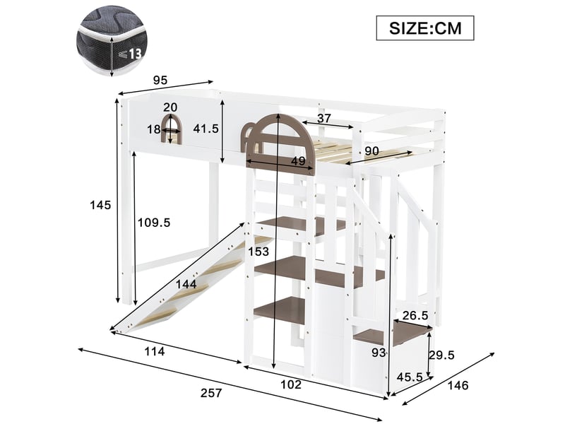 Lit mezzanine 90x200cm coloris blanc pin et mdf lit enfant blanc - Conforama C
