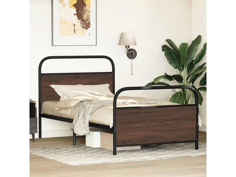  Lit simple- lit adulte -  cadre de lit sans matelas 100x200 cm chêne marron  - Conforama C