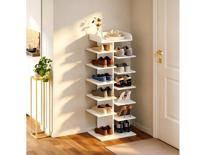  Meuble à chaussures 45x30x114 cm 12 compartiments panneau de particules blanc  - Conforama C