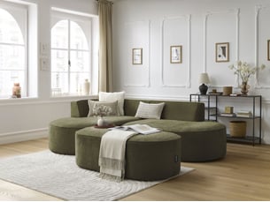 Canapé d'angle gauche fixe BOBOCHIC ROUSSEAU 5 places Tissu Vert